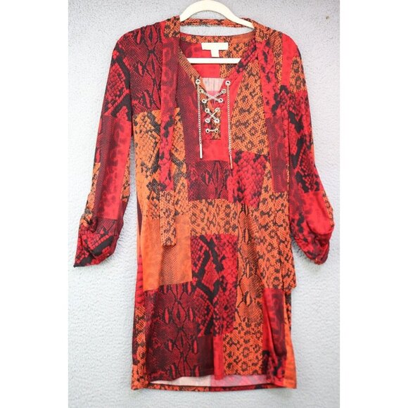 Michael Kors Long Sleeve Roll-Tabbed Dress-Size XS-Chains - Picture 1 of 12